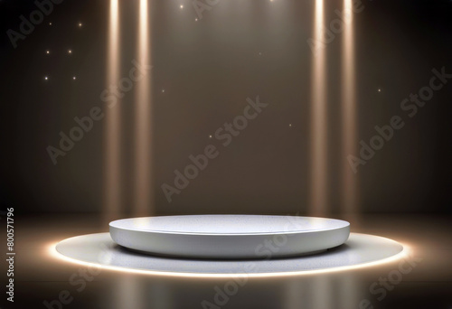 Fototapeta Naklejka Na Ścianę i Meble -  'advertising glowing 3D podium Empty stage spotlights pedestal design techno Product mockup poduim studio dais show scene racked space three-dimensional room interior'