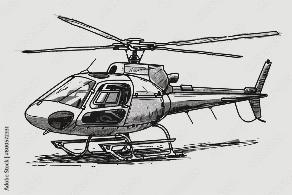 Fototapeta premium a hand-drawn of Helicopter, simple vector svg illustration, black monoline, isolated on with background 