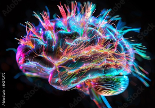 3D Illustration of human brain nerve tracts based on magnetic resonance imaging (MRI) data. 