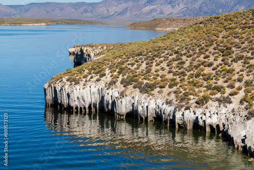 famous stone formations in the bay of the idyllic Crowley lake in california photo