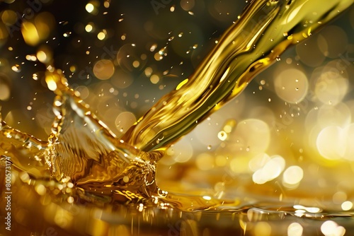 dramatic splash of golden olive oil frozen in time abstract photo photo