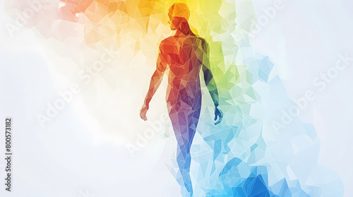 Colorful low-poly art silhouette of a single male human