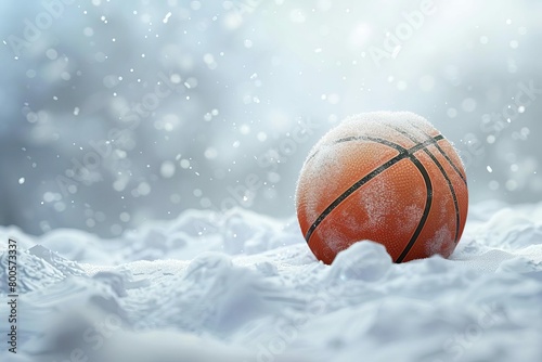 dynamic basketball ornament on snowy background digital 3d illustration