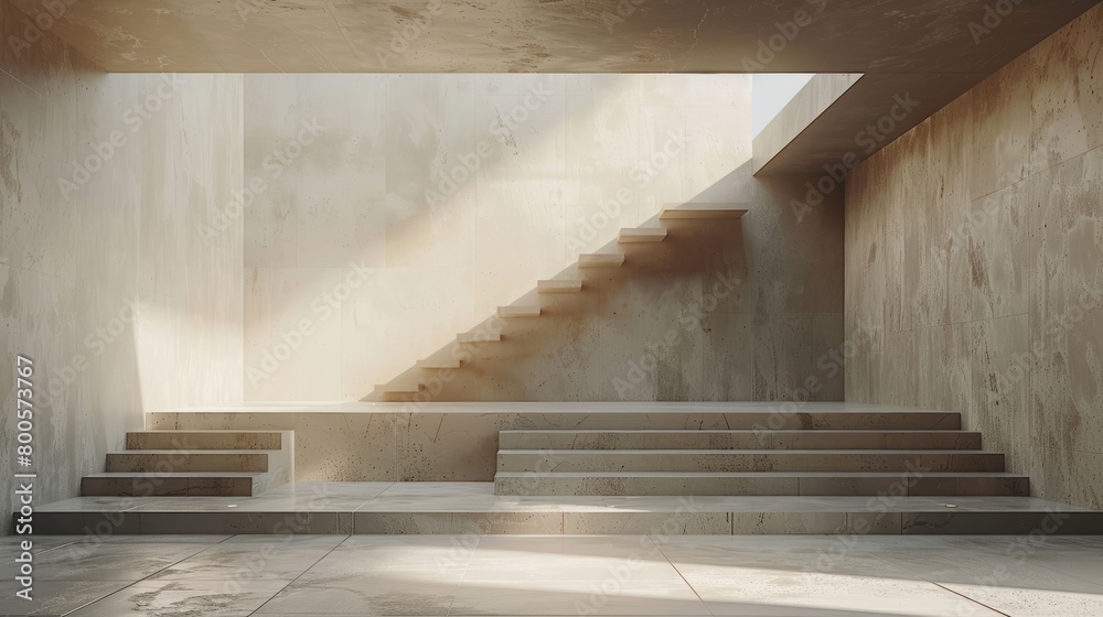 An image of a staircase with a large concrete wall in the background. The staircase has a light wood finish, and the walls are a light grey color. There is a large window at the top of the staircase, An image of a staircase with a large concrete wall in the background. The staircase has a light wood finish, and the walls are a light grey color. There is a large window at the top of the staircase,
