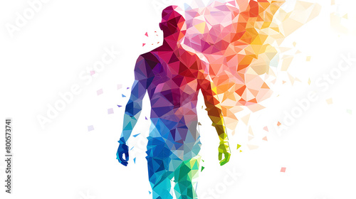 Colorful low-poly art silhouette of a single male human