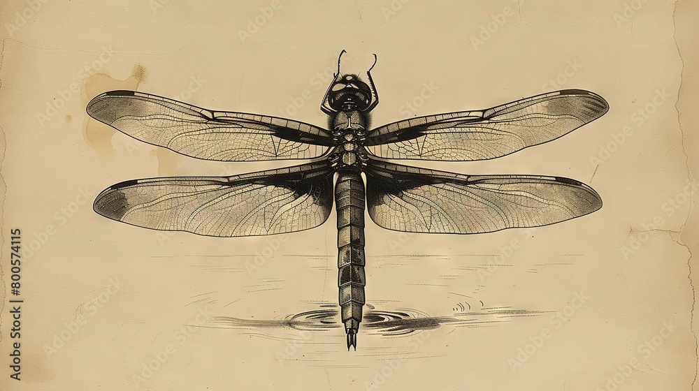 Dragonfly perched on water with wings spread wide Dragonfly perched on water with wings spread wide