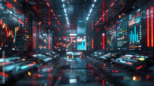 Futuristic spaceship interior with control panels and screens