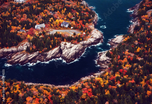 'National coastline views autumn Park surrounding Aerial Acadia Maine Road Ocean Maine Forest Cliff Highway Coast Fall Autumn Usa Woodland Coastline Rugged Water Travel Landscape Rock Tourism Rocky'
