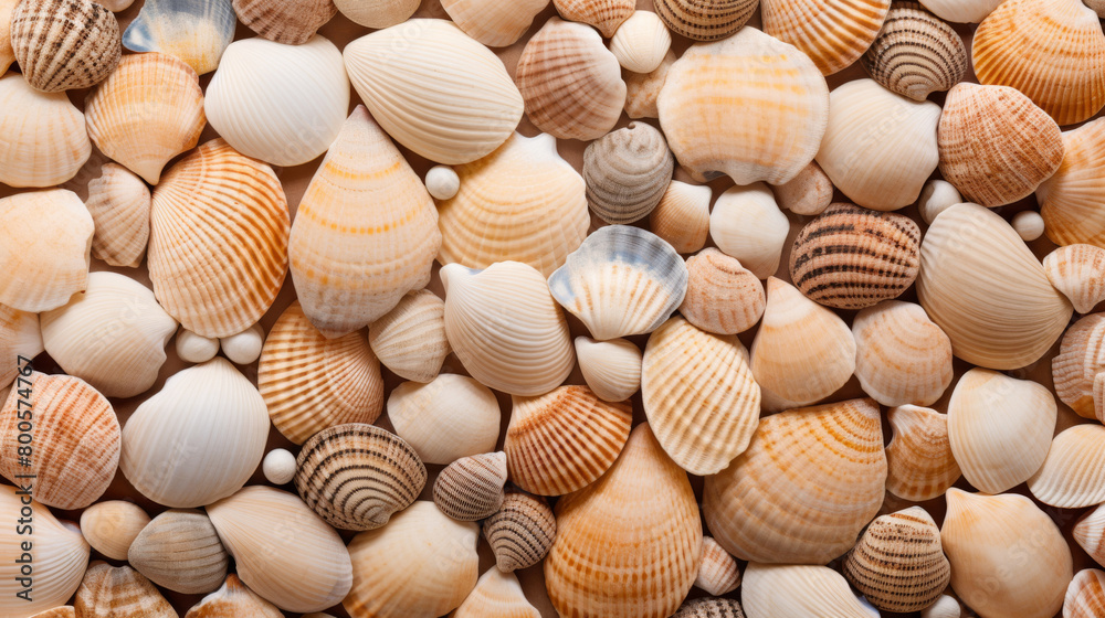Beach Treasures: Stacked Seashells Creating Perfect Summer Texture Beach Treasures: Stacked Seashells Creating Perfect Summer Texture