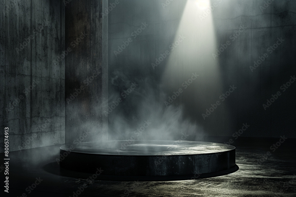 stage with spotlight, Immerse yourself in the depths of darkness with this captivating podium featuring a dark smoke background