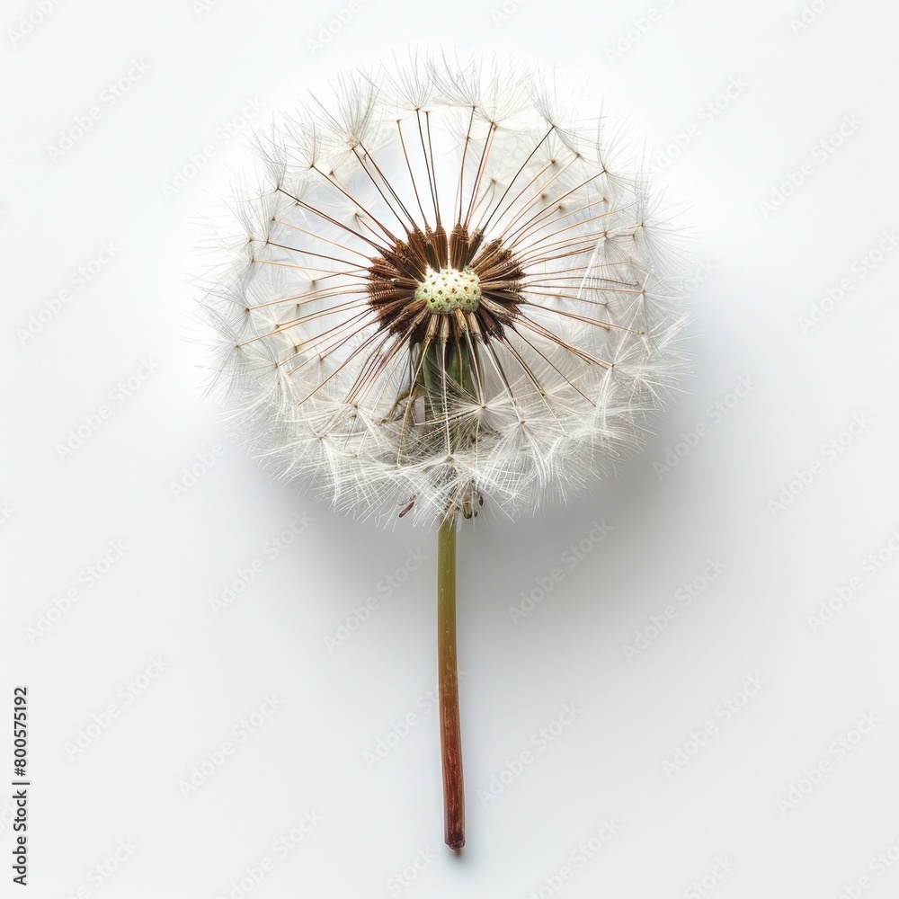 a dandelion with a single seed on a white background