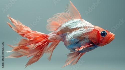 a fish made of paper with a blue background photo