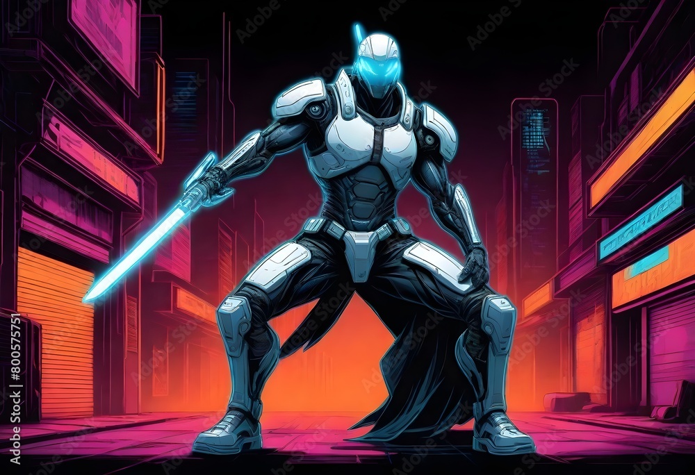 Sketch Lines A Cyberpunk Warrior With A Mechanical