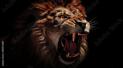 Lion Roaring On Black Background.