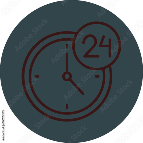 24 Hours Support Grey Red Line Circle Icon Line Circle Icon