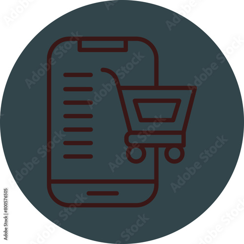 Online Shopping Grey Red Line Circle Icon Line Circle Icon