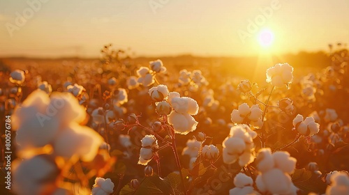 Irish bog cotton field in the evening sunlight  soft focus blurry background. AI generated illustration