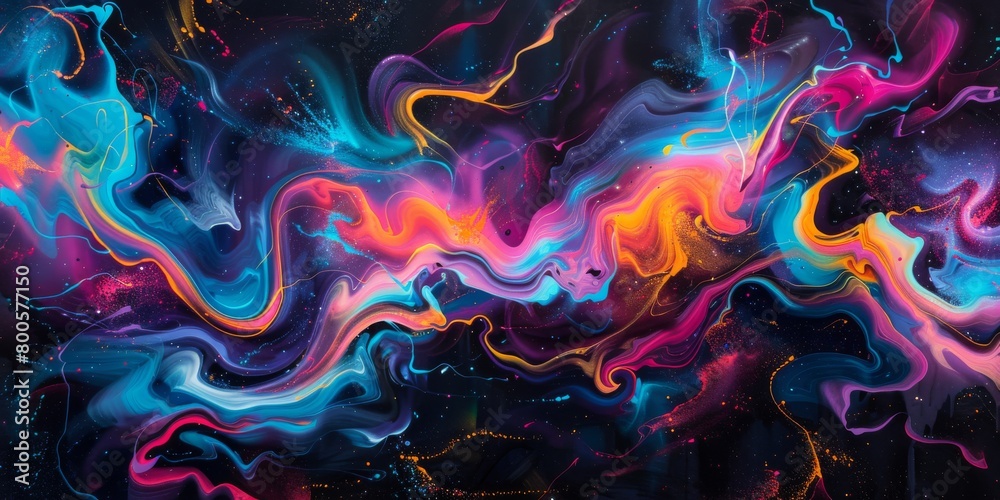 Vibrant Neon Swirls on Dark Background - Abstract Colorful Artistic Design