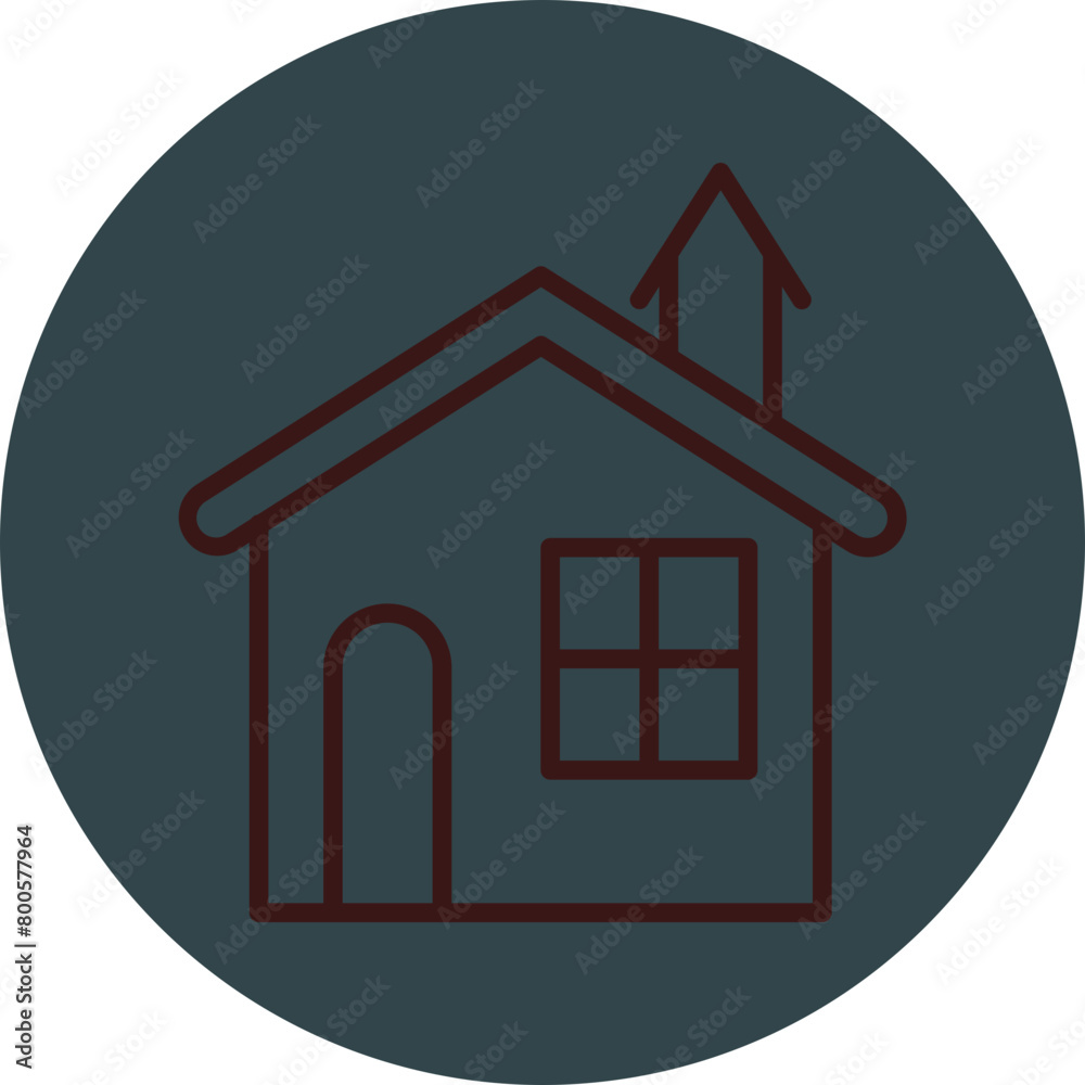 House Grey Red Line Circle Icon Line Circle Icon