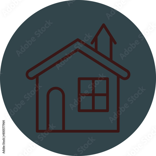 House Grey Red Line Circle Icon Line Circle Icon