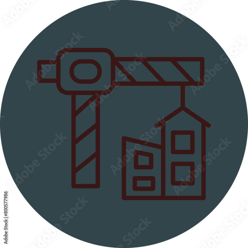 Construction Grey Red Line Circle Icon Line Circle Icon