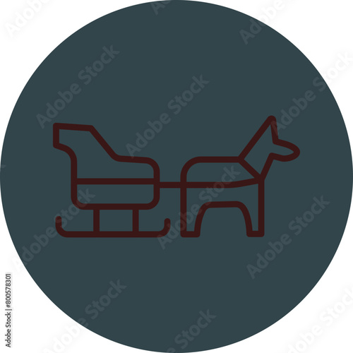 Dog sled Grey Red Line Circle Icon Line Circle Icon