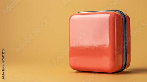 a red suitcase on a yellow background