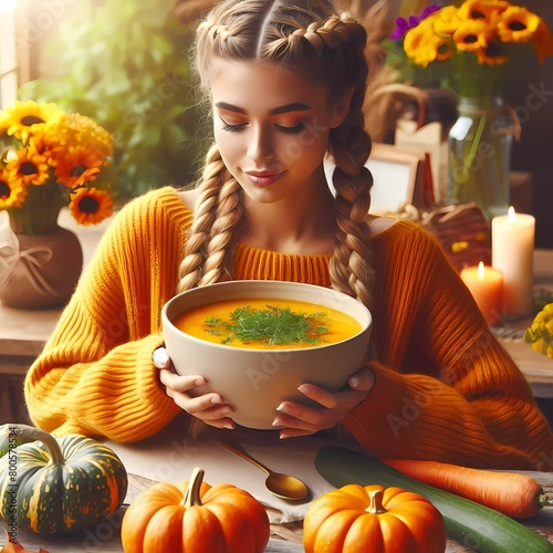 Frau mit suppe photo
