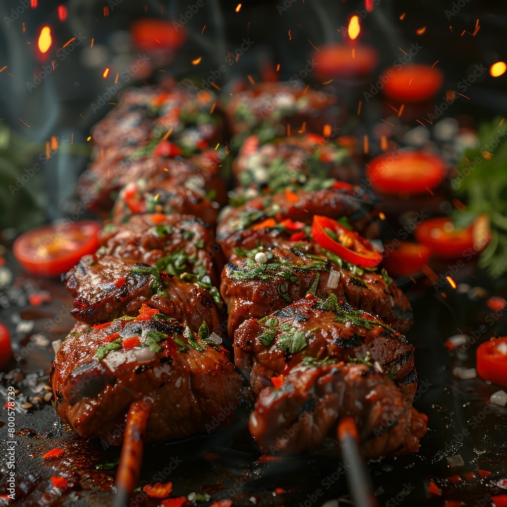 Photo of a beef kebab on the grill