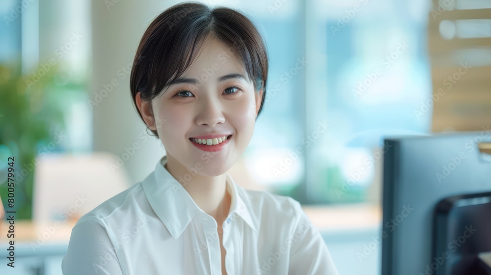 With a candid smile, this young professional in a white shirt exudes enthusiasm and a positive work ethic With a candid smile, this young professional in a white shirt exudes enthusiasm and a positive work ethic