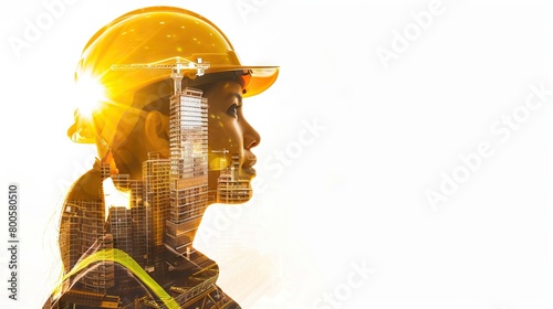Building engineer or construction worker in hard hat. AI generated illustration