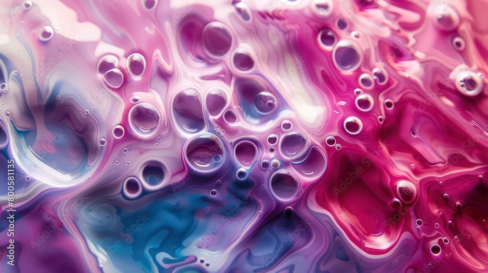abstract wallpaper with textured colorful liquids with bubbles, nice viscosity and fluidity
