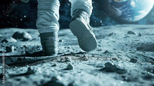 Medium close up shot of astronaut collecting and analyzing samples on Moon surface. AI generated illustration