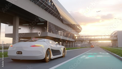 Future technology and modern style cities and self-driving cars photo