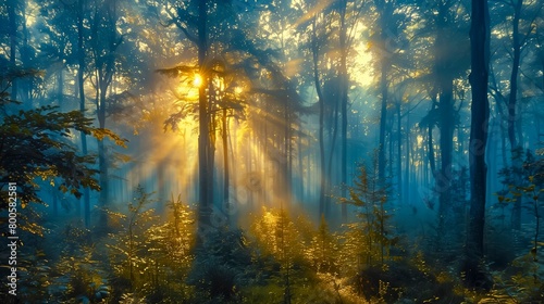 Forest Dawn: Sunlight Through Mist
