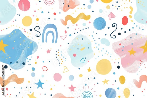 Wallpaper Mural children friendly pattern with light pastel colors on a white background Torontodigital.ca