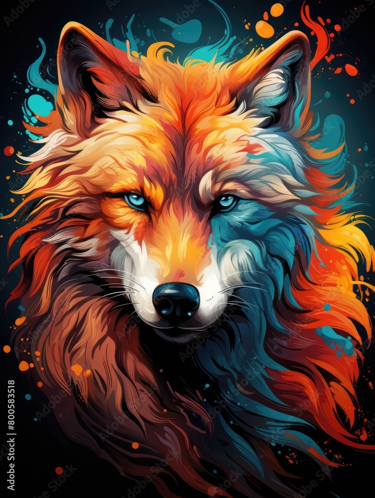 Naklejka premium a graphics wolf in motion, capturing the untamed and free-spirited nature of these magnificent creatures