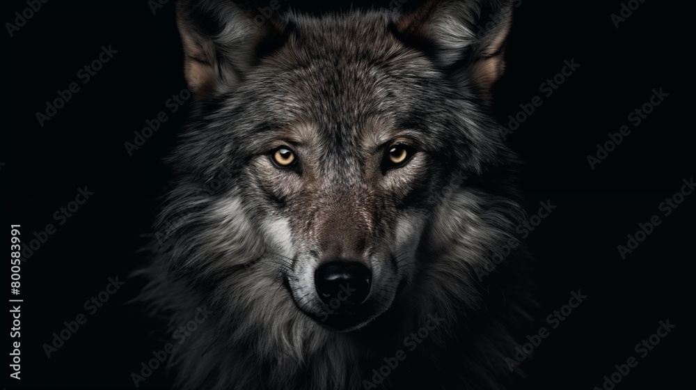 Portrait of adult wolf on black background. Portrait of adult wolf on black background.