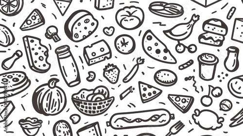 clipart of products from a food basic basket, black contour on a white background