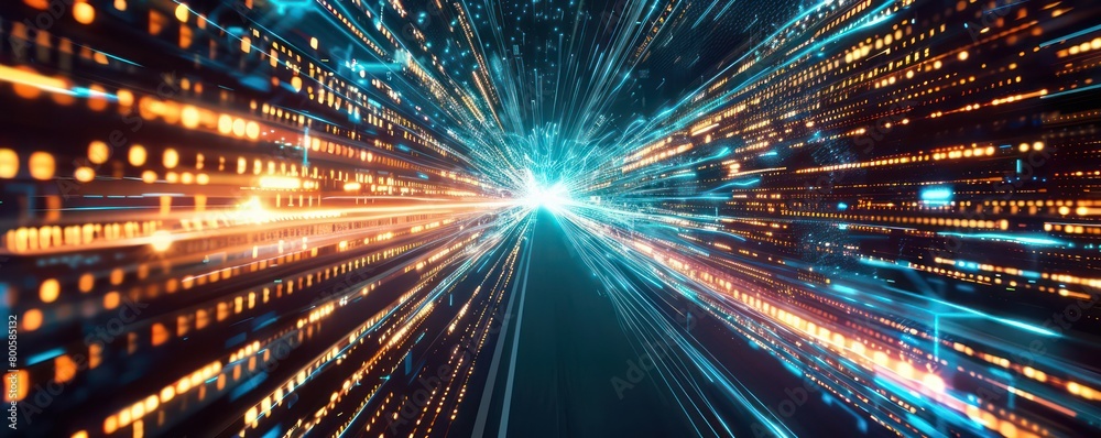 Naklejka premium digital binary encrypted code matrix moving fast at the speed of light 