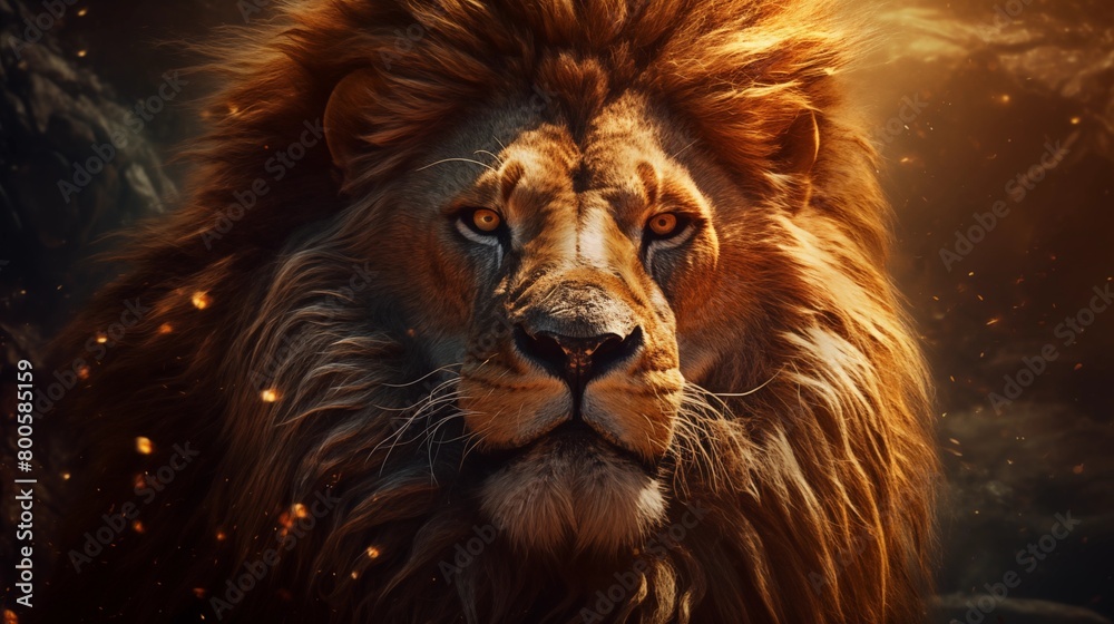 Fototapeta premium Royal lion sitting on a throne, closeup.