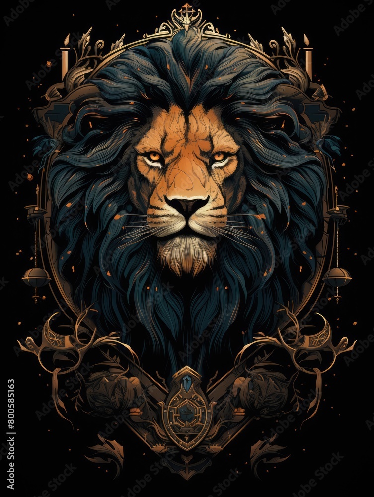 a graphics the fierce and regal profile of a lion, with its majestic mane and piercing gaze