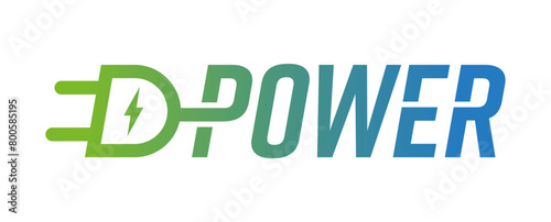 green-blue power word and electrical plug. power logo power logo for industry, energy world