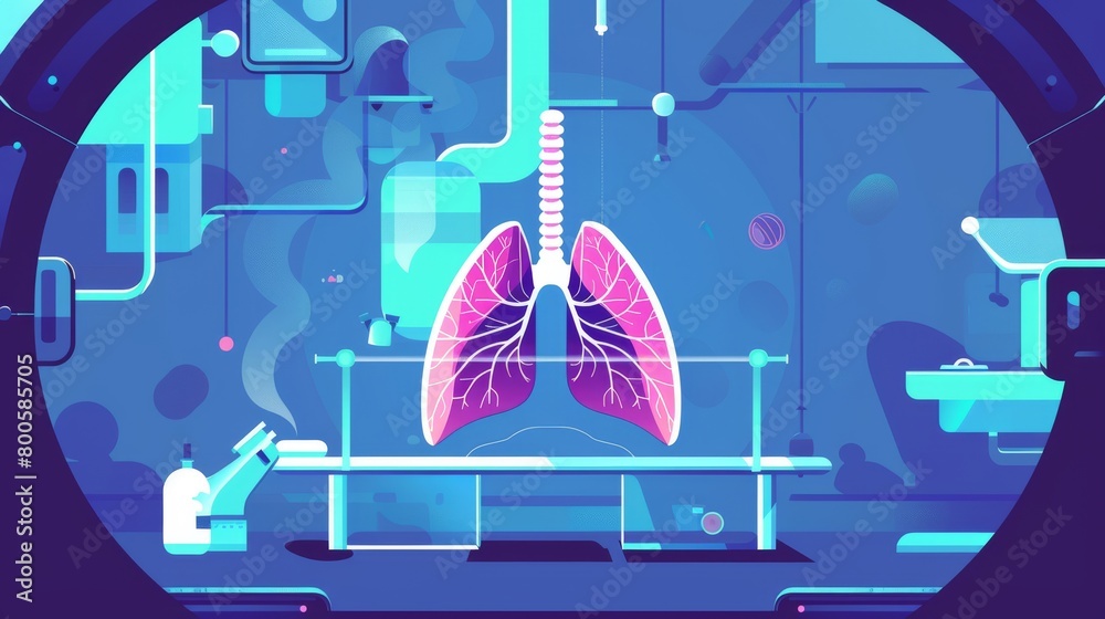 CT scan of chest, flat vector illustration. Xray computed tomography test of patient lungs