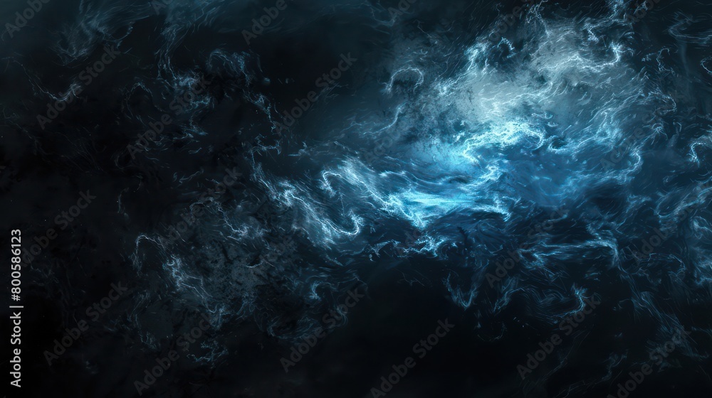 This image captures the essence of a cosmic nebula, with swirling blue tones that convey a sense of mystery and infinity