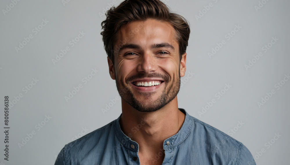 Studio photo of a handsome man model smiling on white background Studio photo of a handsome man model smiling on white background