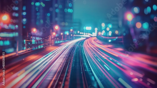 highway traffic light lines in the city night