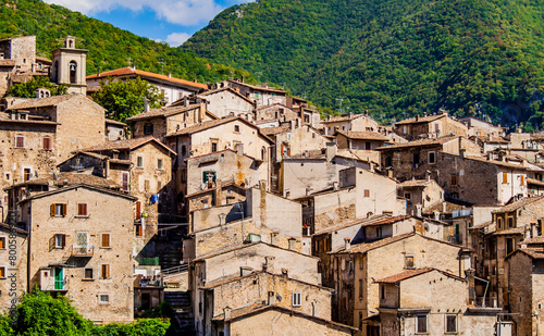 Picturesque village of Scanno with typical stone houses, Abruzzo National Park, central Italy