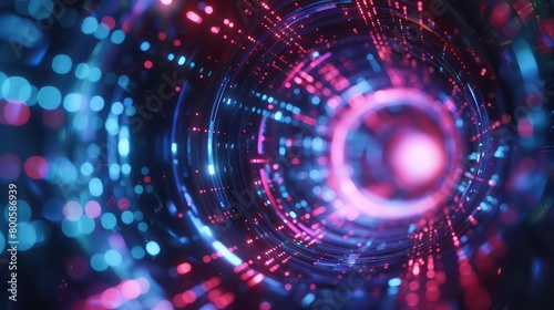 abstract and futuristic wallpaper with circular neon lights and rhythm sound waves 