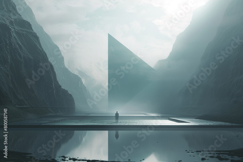 A solitary cybernetic echo resonating in the minimalist tranquility of a surreal expanse  photo